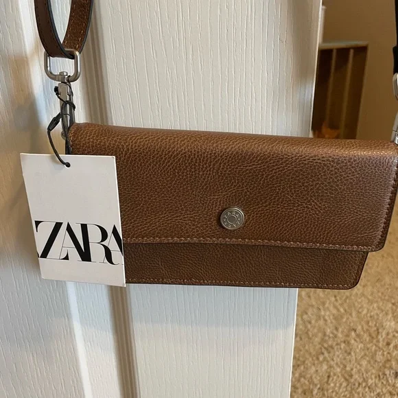 (NWT) Zara Brown Faux Leather Crossbody Bag - Picture 1 of 4